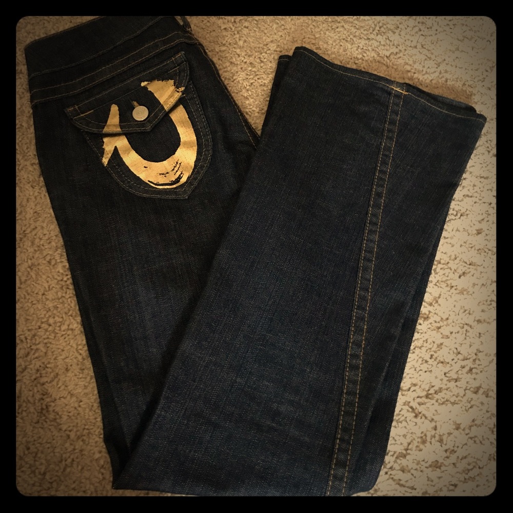 True Religion Gold Foil logo Flare Jean